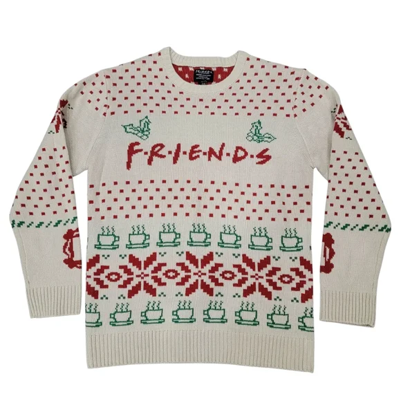 Friends Unisex Crewneck Knit Sweater TV Series Snowflakes Coffee Mugs Men’s M - Picture 6 of 17
